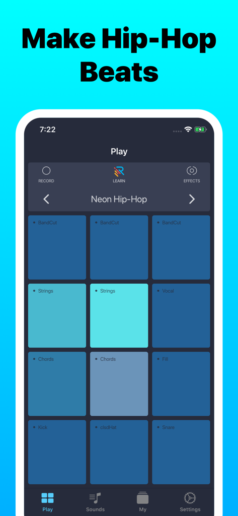 Hip-Hop Drum Pads 24 - Hip-Hop Drum Pads 24 mobile app interface with colorful music production pads.