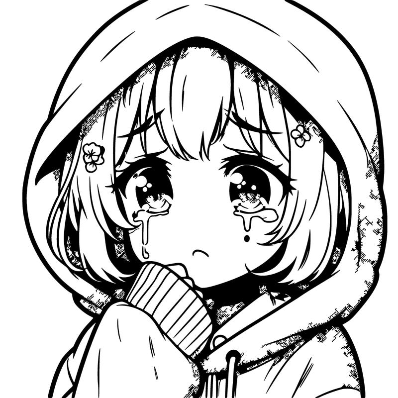 anime girl crying in a hoodie