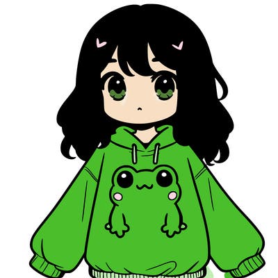 girl wearing frogging sweatshirt