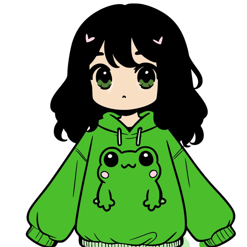 girl wearing frogging sweatshirt