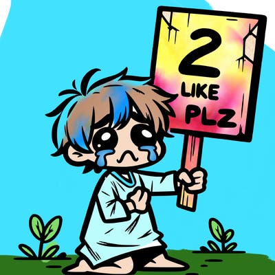 small poor toddler crying with sign that says 2 like plz