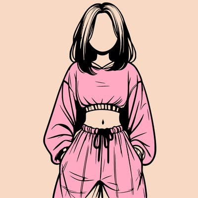 realistic girl faceless with baggy pants and a crop top