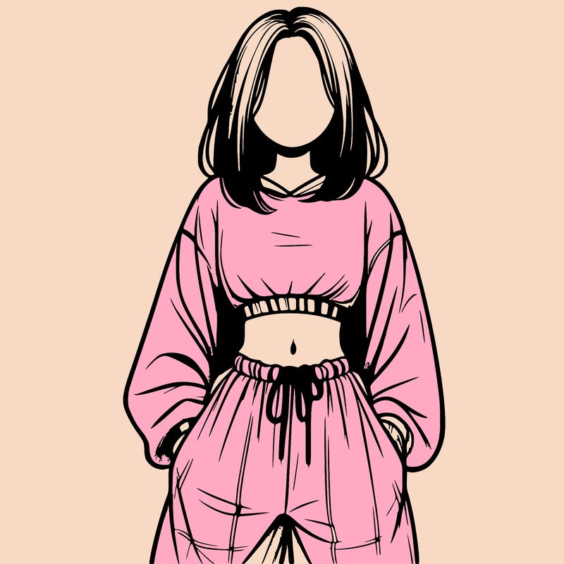 realistic girl faceless with baggy pants and a crop top