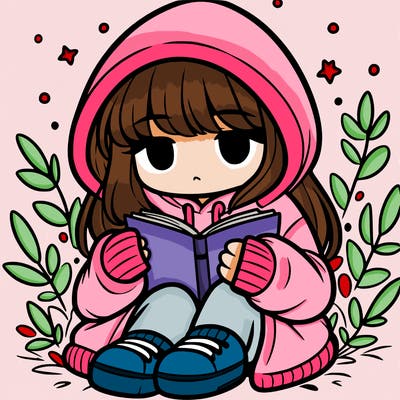 girl in oversized hoodie reading a book