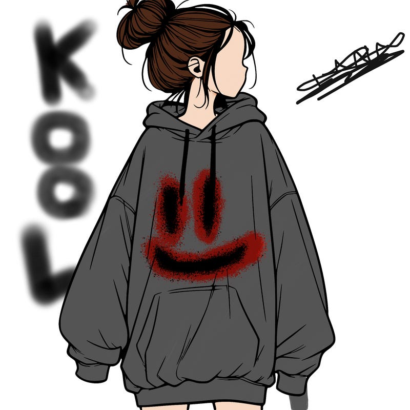 realistic girl with a oversized sweatshirt on and a bun