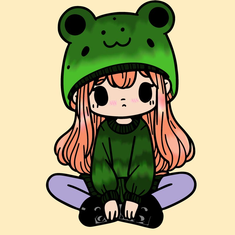 a girl wearing a frog hat and some frog socks