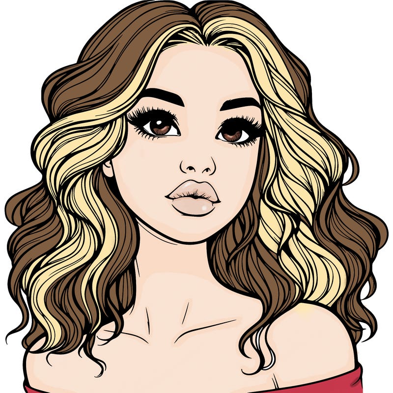 realistic girl with wavy hair and lips