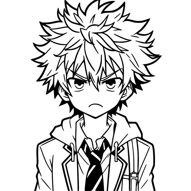 anime boy with spiky hair, anger issues and a school uniform