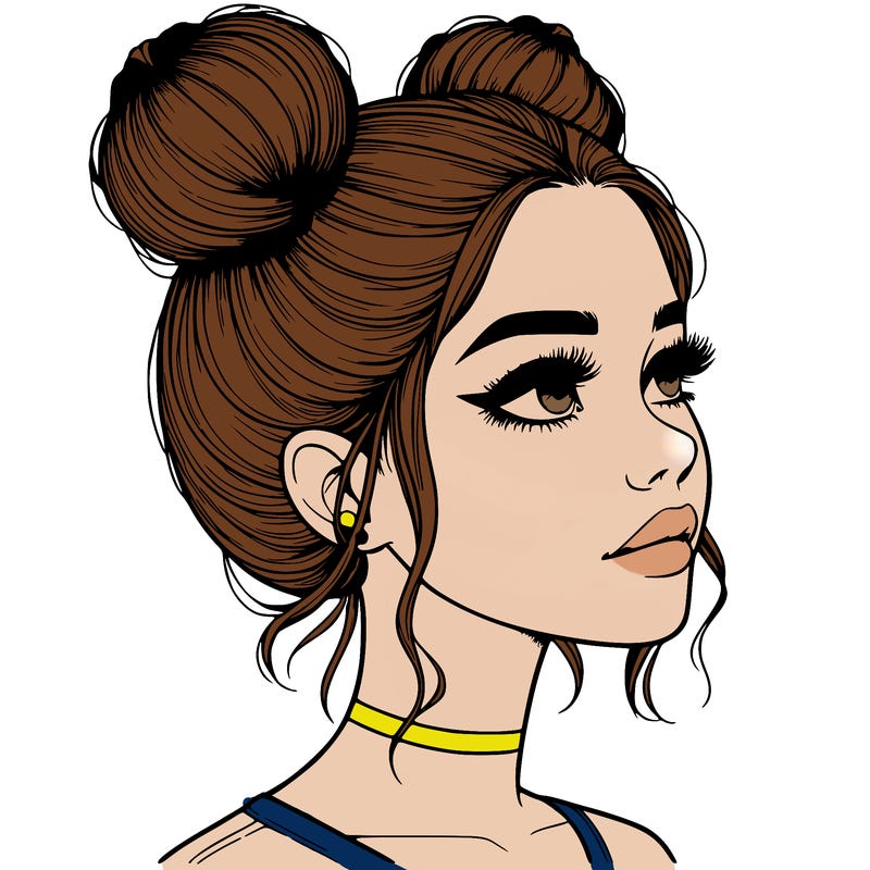 realistic girl with buns on the top of her head