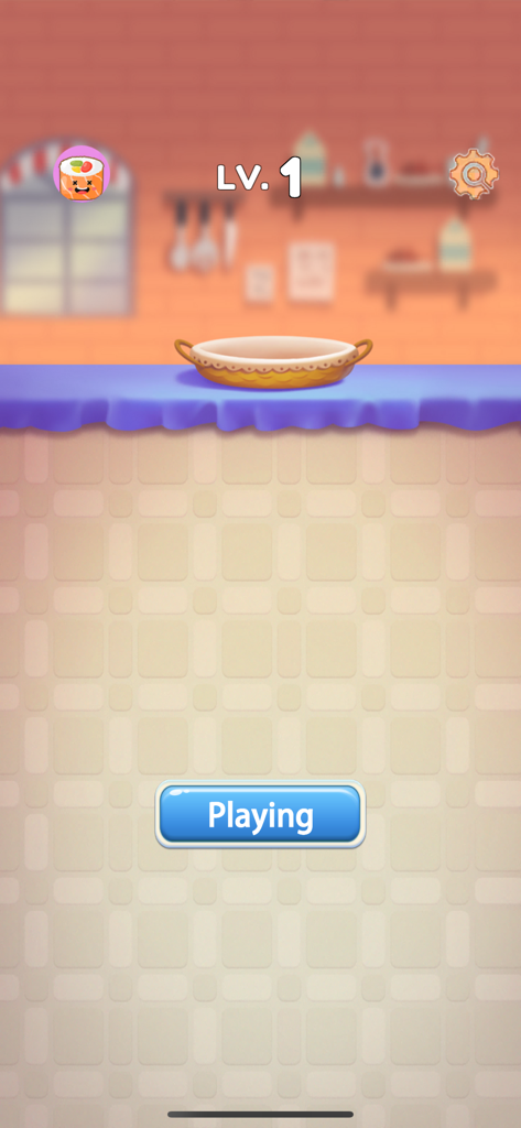 Bump Comba:Sushi - Pantalla de inicio del juego móvil Bump Comba Sushi que muestra el nivel 1 con un botón azul de juego