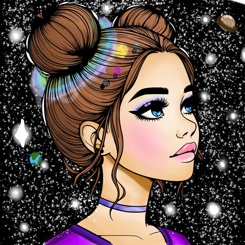 realistic girl with buns on the top of her head