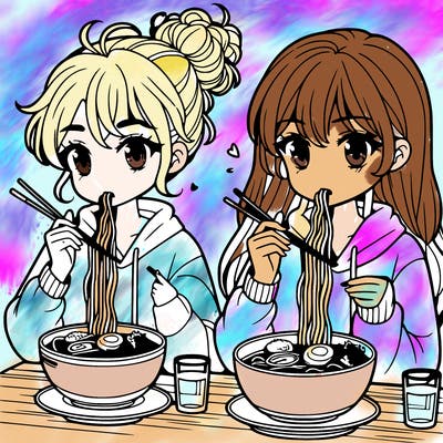girls eating ramen
