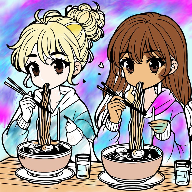 girls eating ramen