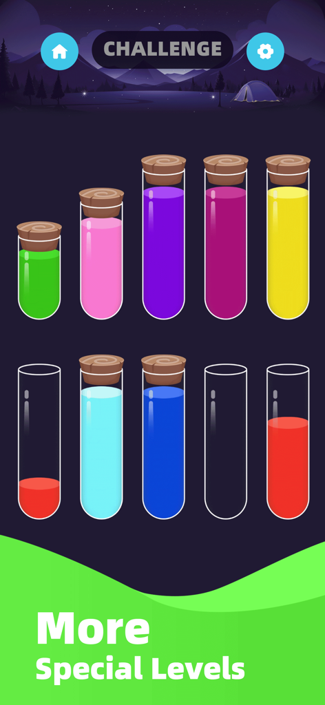 Water Sort Master-Color Puzzle - Water Sort Masterのゲームインターフェース。カラフルな液体チューブと「More Special Levels」というテキストが表示されています。