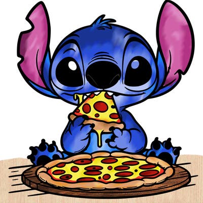 stich eating pizza