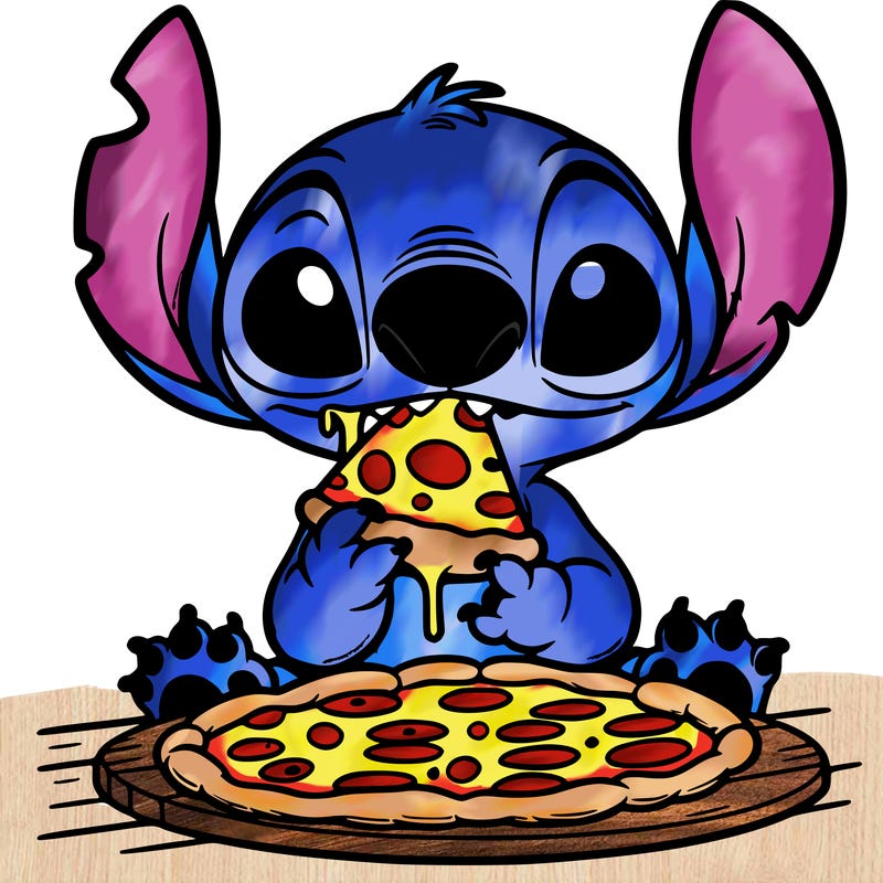 stich eating pizza