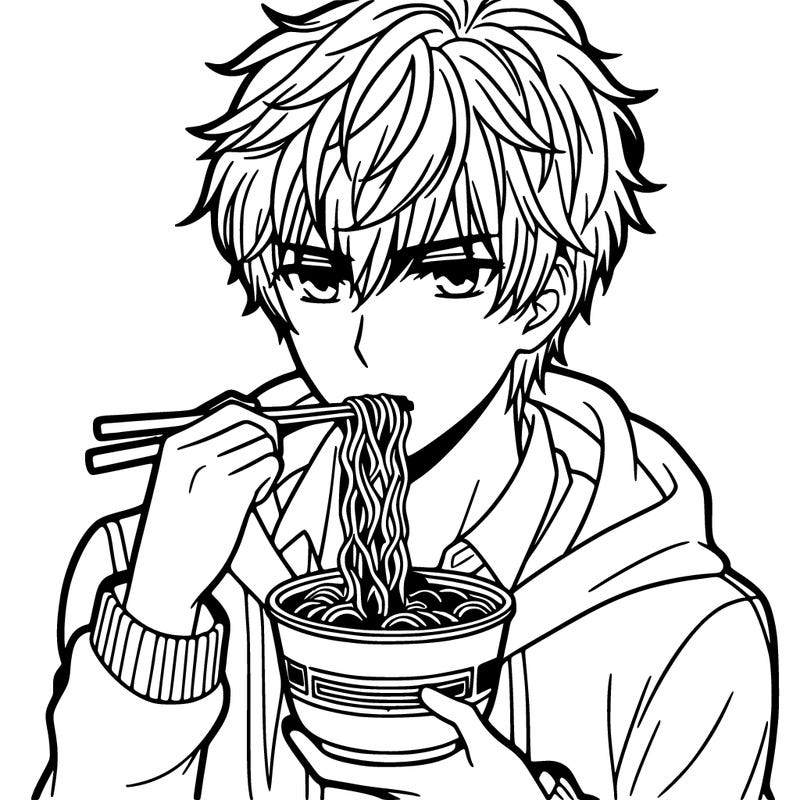 anime male eating ramen noodle