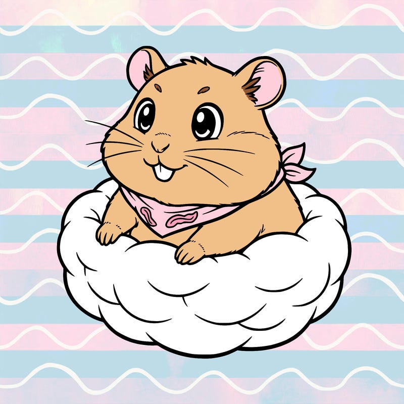 a hamster sits in a cloud-shaped basket