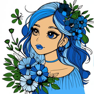 realistic girl with flowers