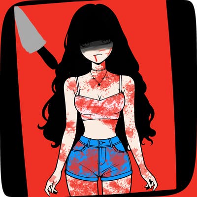 a realistic girl with long hair and in a crop top and shprts