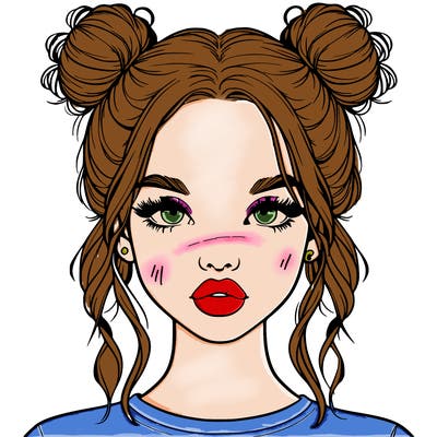 realistic girl with two buns in hair and lips