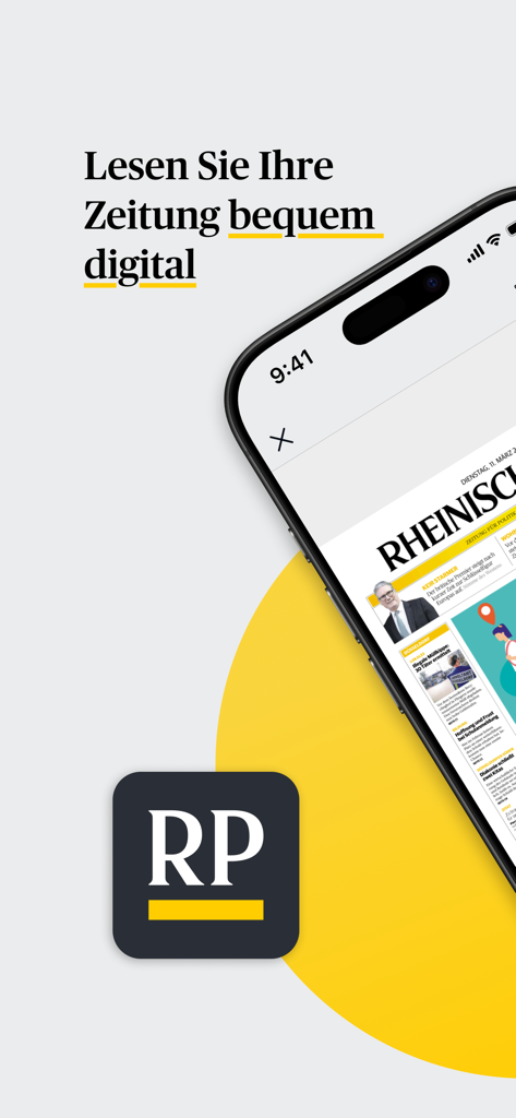 Smartphone screen displaying the Rheinische Post digital newspaper edition in the RP ePaper app