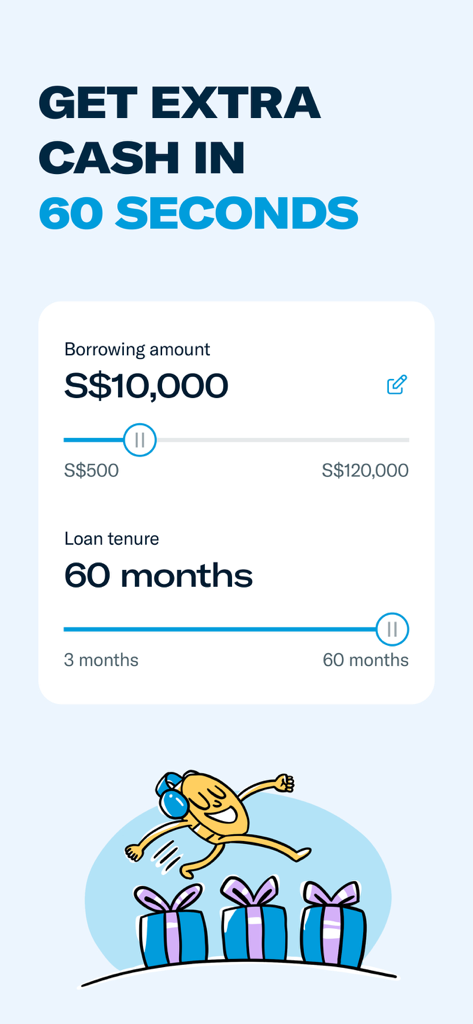 Interface de l'application Trust Bank SG pour un prêt personnel instantané montrant les curseurs de montant emprunté et de durée de prêt