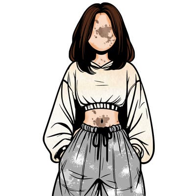 realistic girl faceless with baggy pants and a crop top