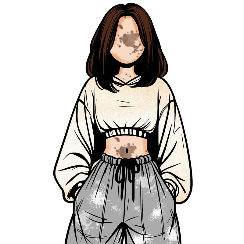 realistic girl faceless with baggy pants and a crop top