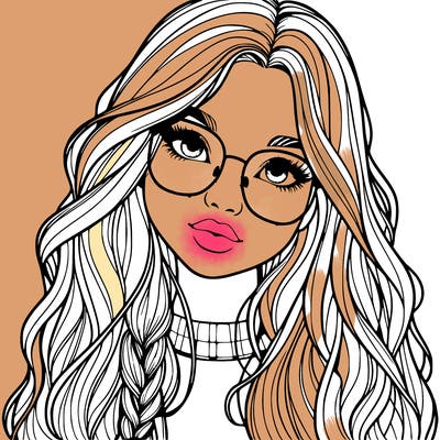 girl with long hair and freckles and glasses realistic