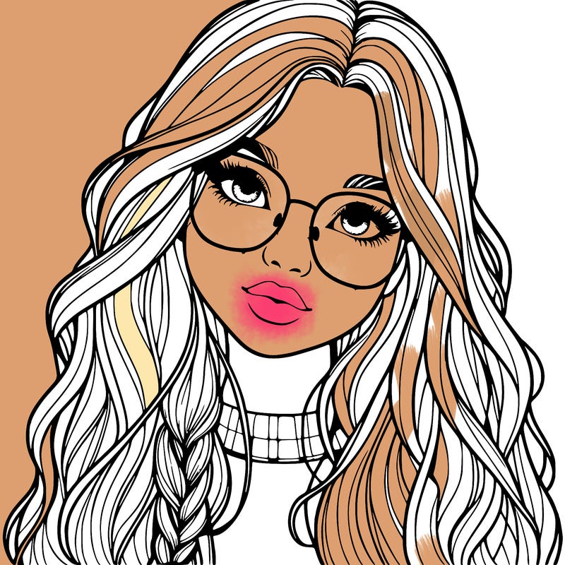 girl with long hair and freckles and glasses realistic