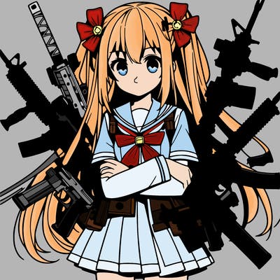 anime girl with multiple weapons