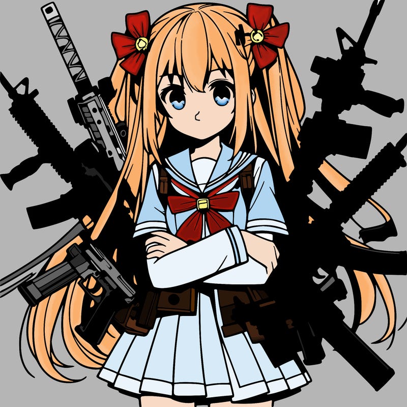 anime girl with multiple weapons