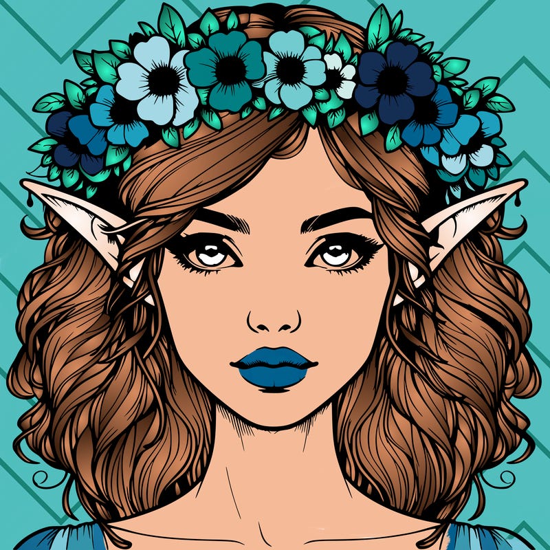 realistic female elf with flower crown