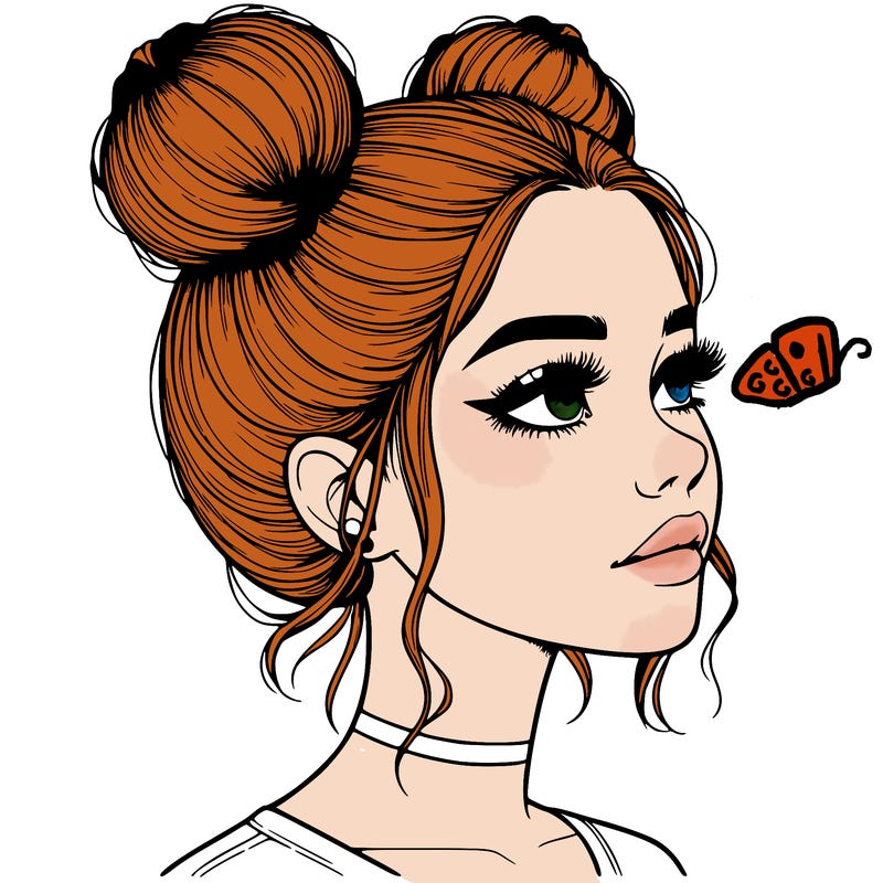 realistic girl with buns on the top of her head