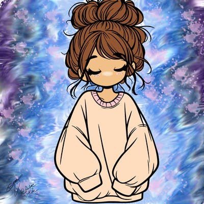 girl with baggy sweatshirt and messy bun