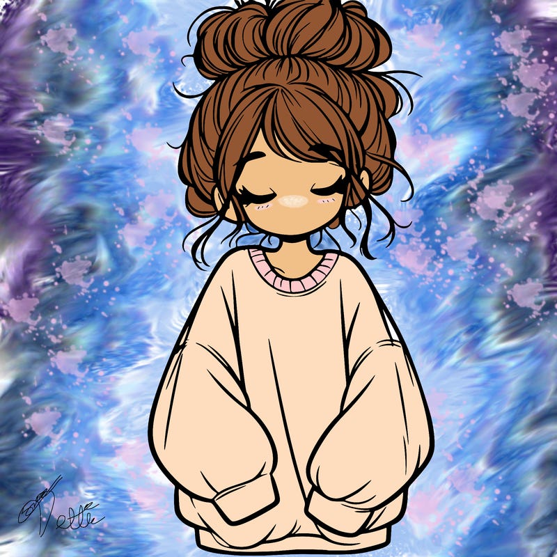 girl with baggy sweatshirt and messy bun