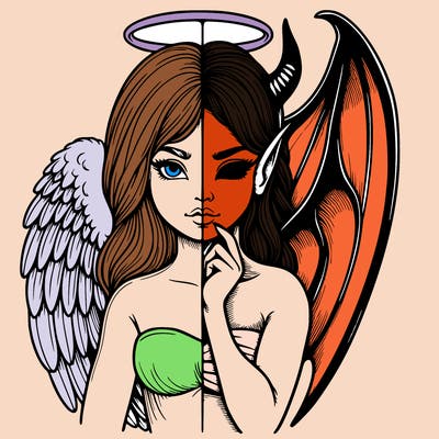 realistic angel half demon