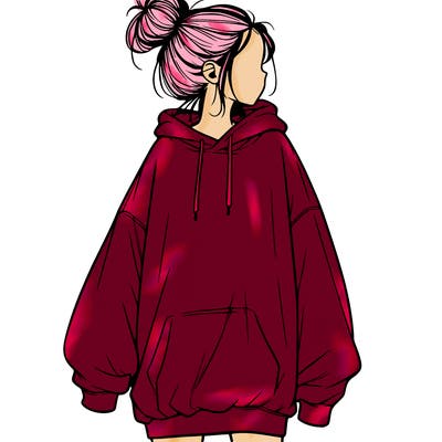 realistic girl with a oversized sweatshirt on and a bun