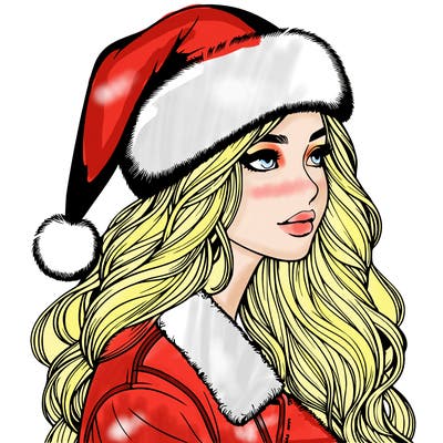 realistic girl in santa hat
