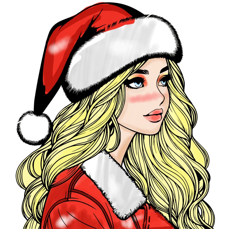 realistic girl in santa hat