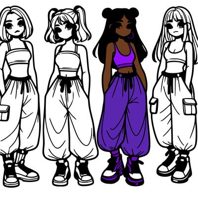 girls with crop top with baggy pants