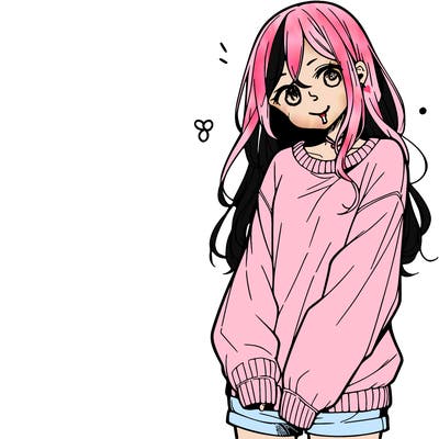 manga teen girl  in a sweater and baggy pants