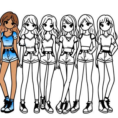 a group of girls wearing crop tops and shorts