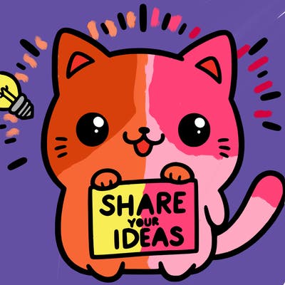 a cute cat saying share your ideas