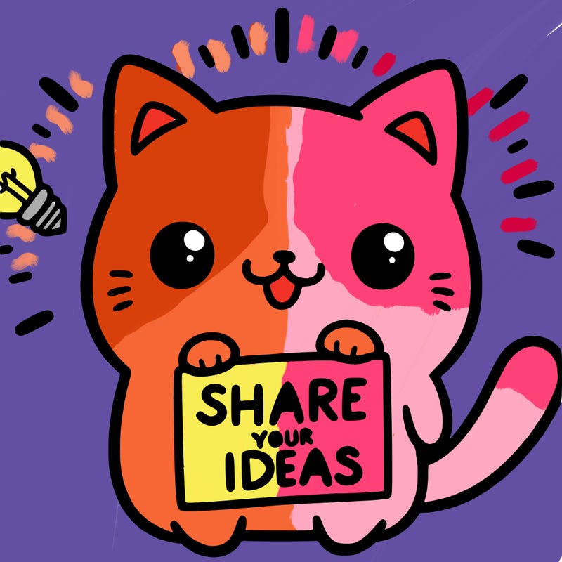 a cute cat saying share your ideas