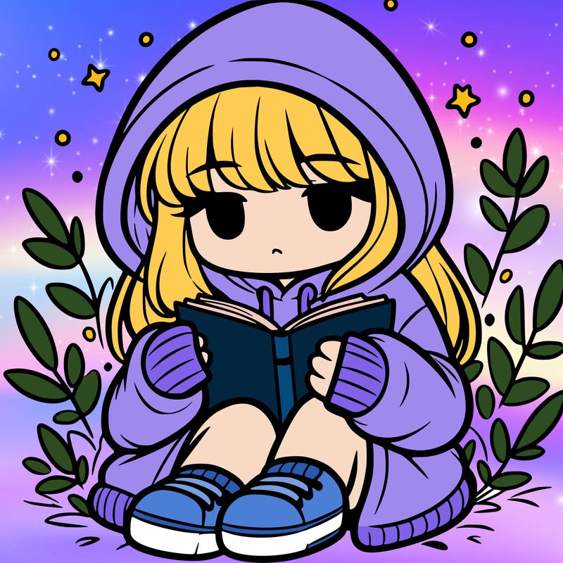 girl in oversized hoodie reading a book