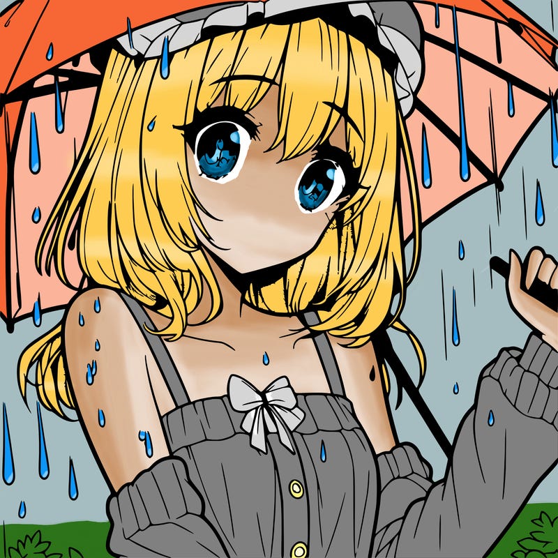 pretty anime girl in the rain