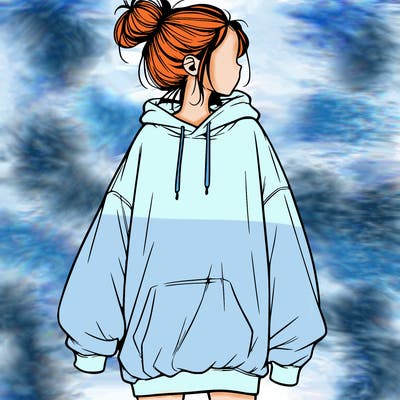 realistic girl with a oversized sweatshirt on and a bun