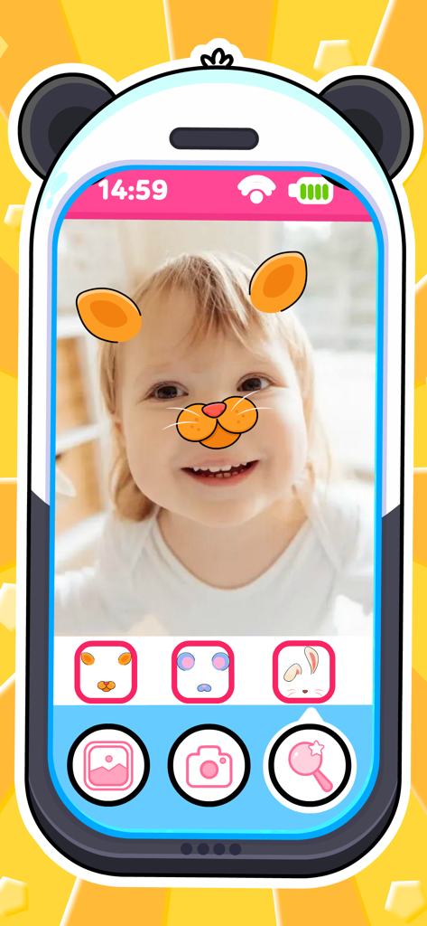 Bambino che usa un filtro facciale per animali nell'app Telefono per Bambini